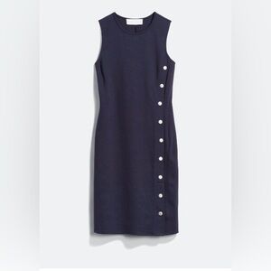 Superfoxx Anaise Button Detail Ponte Knit Dress Navy with silver buttons